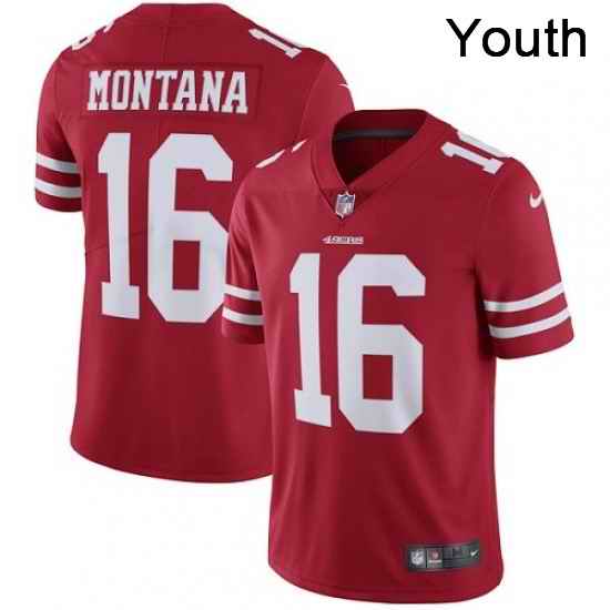 Youth Nike San Francisco 49ers 16 Joe Montana Elite Red Team Color NFL Jersey